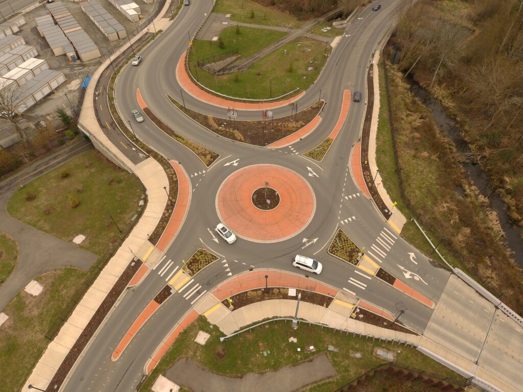 Aerial footage of a traffic circle
